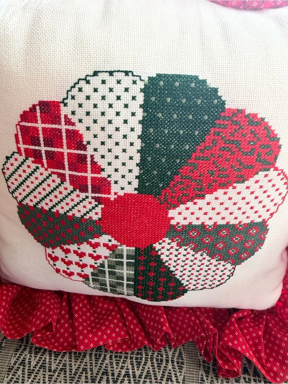 Holiday Red & Green Decorative Ruffle Pillow by